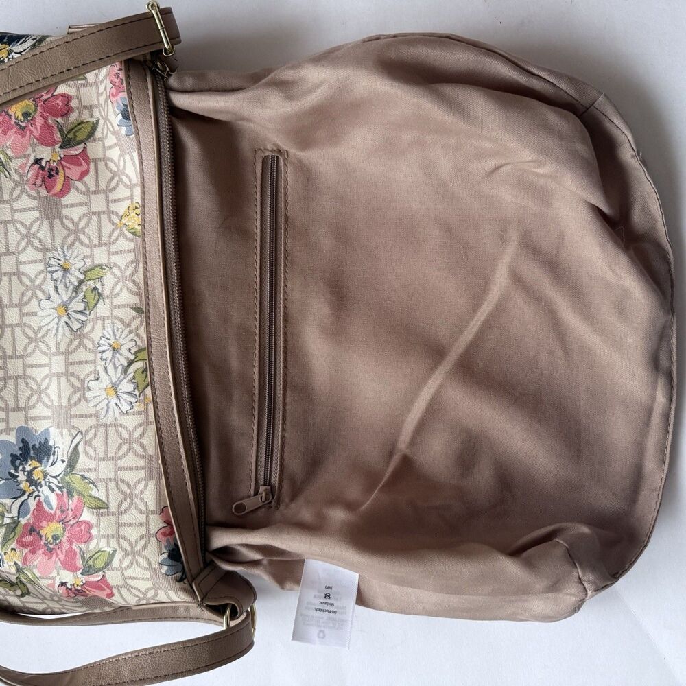 Time and Tru hobo shoulder bag Purse Floral Print Beige Tan Sustainable - Picture 7 of 12